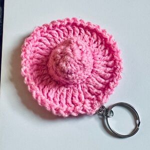Handmade Crochet Hat Keychains - Pink